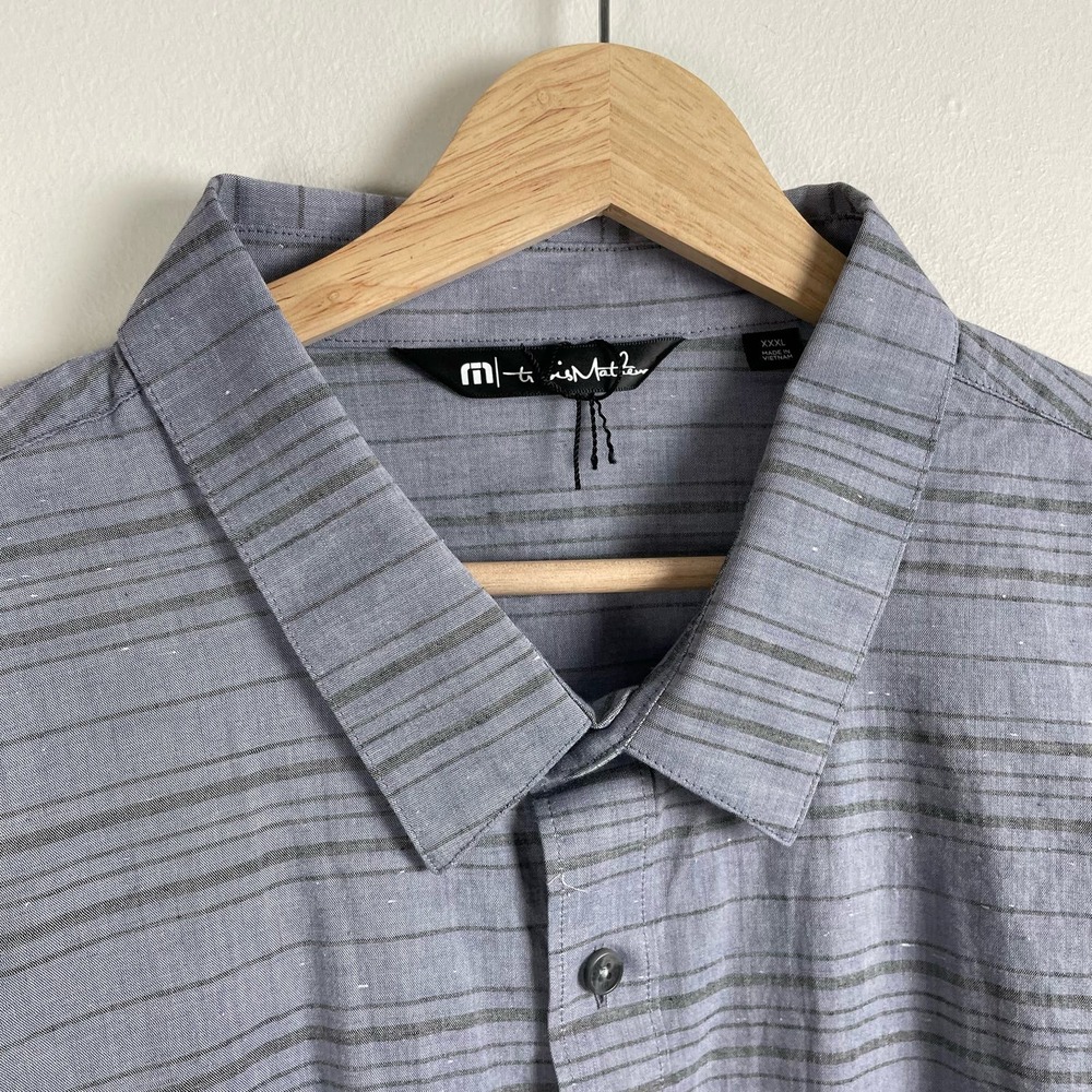Travis Matthew Blue Stripe Thoreau Button Shirt Mens XXXL Heather Night Shadow - Picture 4 of 10